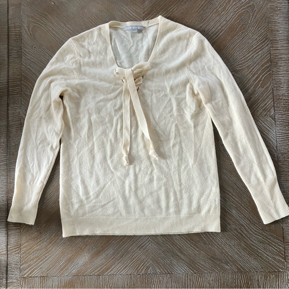 NWOT Women’s 100% Cashmere V Neck Lace-up Tie Pullover Sweater (S)